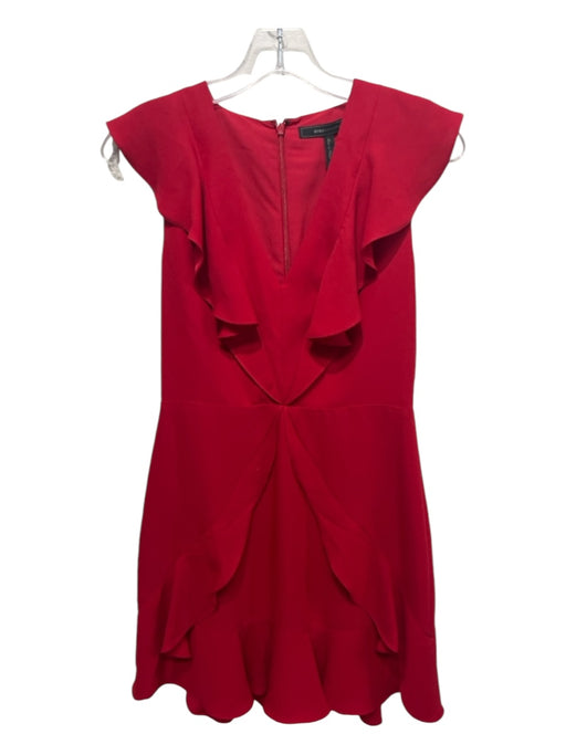 BCBG Maxazria Size 6 Red Polyester ruffles V Neck Sleeveless Knee length Dress Red / 6