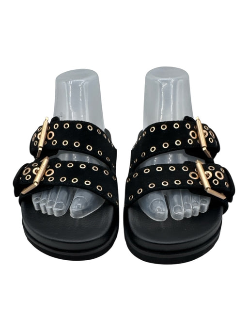 ALLSAINTS Shoe Size 7 Black Suede Upper Rose Gold Hardware Grommets Sandals Black / 7