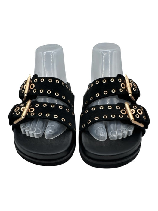 ALLSAINTS Shoe Size 7 Black Suede Upper Rose Gold Hardware Grommets Sandals Black / 7