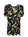 Reformation Size 4 Black & Yellow Viscose V Back Short Sleeve Floral Dress Black & Yellow / 4