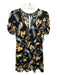 Reformation Size 4 Black & Yellow Viscose V Back Short Sleeve Floral Dress Black & Yellow / 4