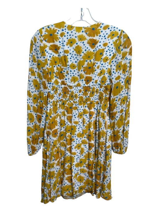 Vera for Anthrioopologie Size XXSP White, Yellow & Blue Viscose V Neck Dress White, Yellow & Blue / XXSP