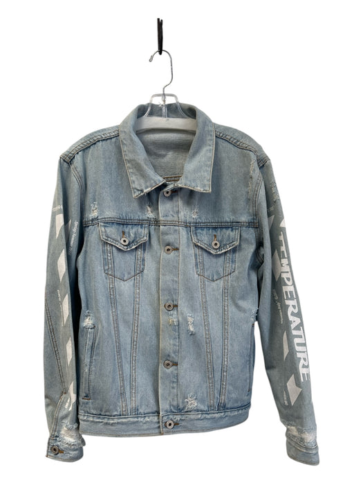 Off White Size 42 Light Denim Cotton Graphic Print Silver Buttons Pockets Jacket Light Denim / 42