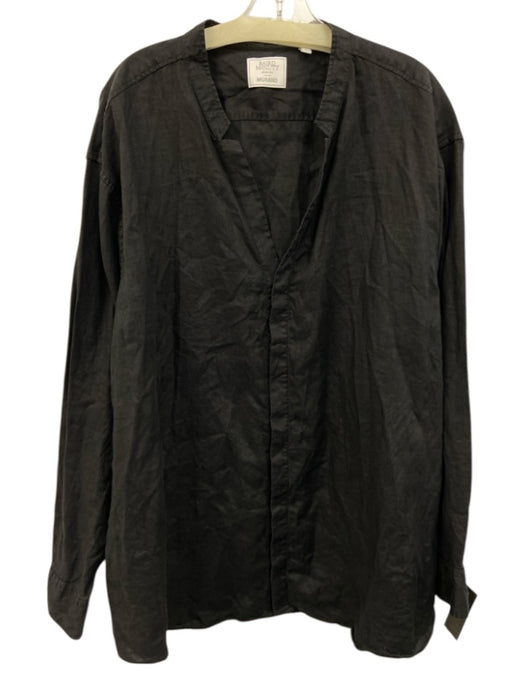 Baird McNutt Size 4XB Black Linen Solid Button Down Men's Long Sleeve Shirt Black / 4XB