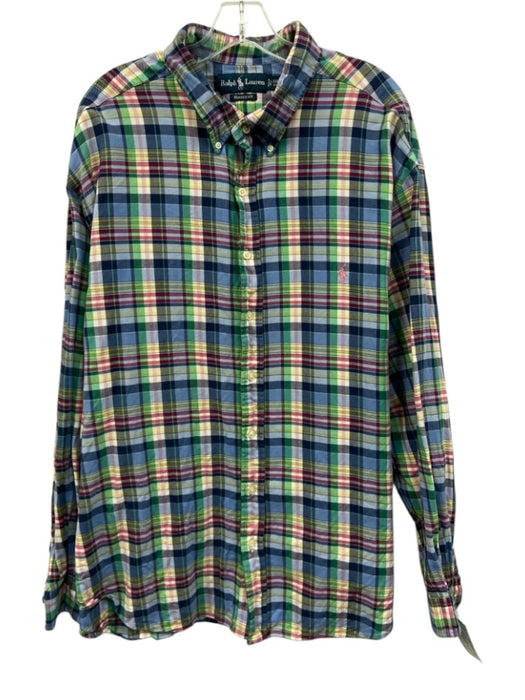 Ralph Lauren Size 3XB Blue & Multi Cotton Plaid Button Down Long Sleeve Shirt Blue & Multi / 3XB