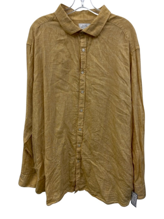 Baird McNutt Size 3XB Yellow Linen Solid Button Down Men's Long Sleeve Shirt Yellow / 3XB