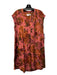 Anthropologie Size XS Pink, Orange, Green Viscose V Neck Floral Midi Dress Pink, Orange, Green / XS