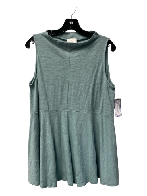 Deletta Size M Teal Cotton Sleeveless Round Neck Ruffle Hem Darted Dress Teal / M