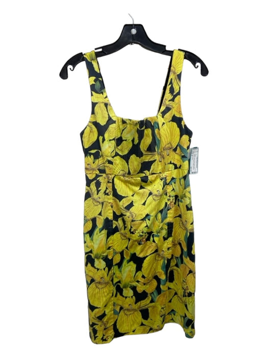 Alice + Olivia Size 4 Black & Yellow Floral Square Neck Boning Sleeveless Dress Black & Yellow / 4