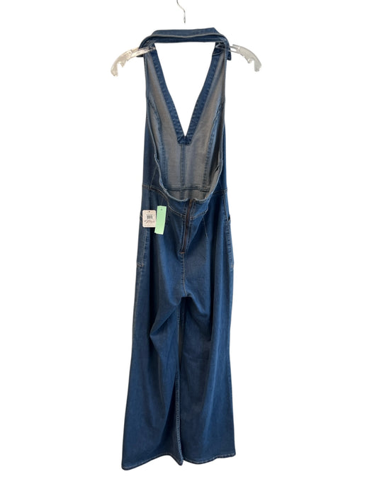 We The Free Size M Medium Wash Cotton Blend Denim Halter Back Zip Overalls Medium Wash / M