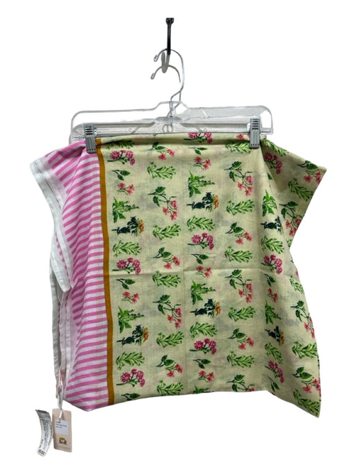 Sunshine Tienda Pink, Green, Cream Cotton Floral & Stripes Pareo Sarong scarf Pink, Green, Cream / L