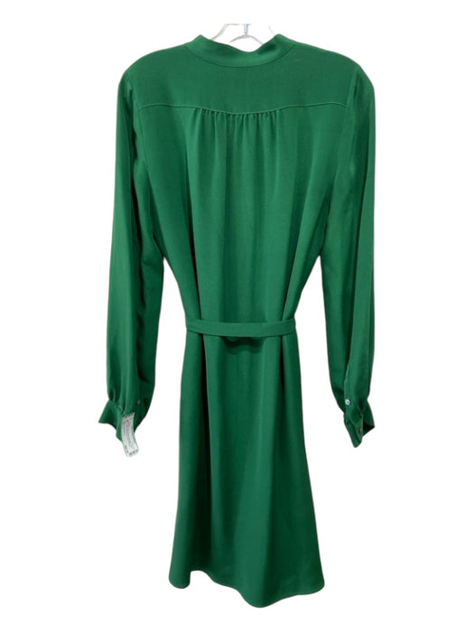 Ann Mashburn Size L Green Silk Pockets Half Button Long Sleeve Below knee Dress Green / L