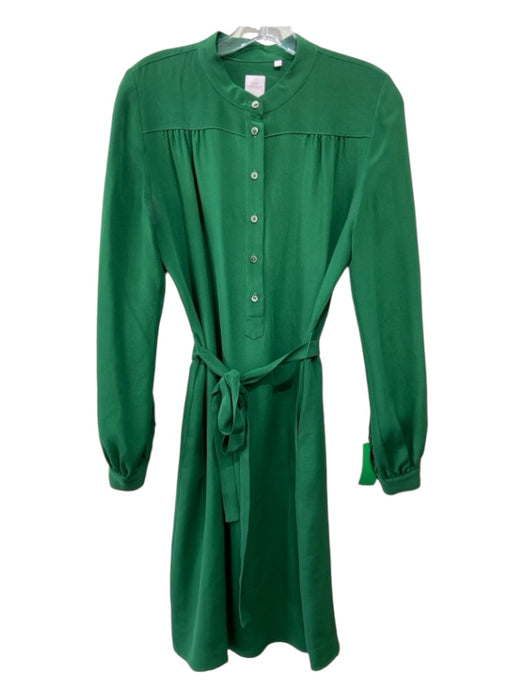 Ann Mashburn Size L Green Silk Pockets Half Button Long Sleeve Below knee Dress Green / L