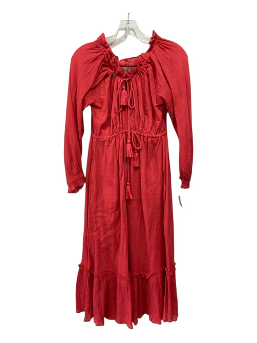 Mille Resort & Travel Size Medium Orange Cotton Long Sleeve Neck Tie Dress Orange / Medium