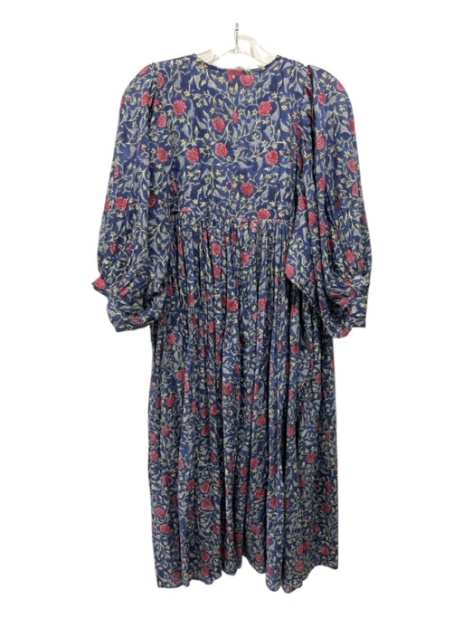 No Brand Size M/L Blue, Green, Pink Cotton Floral 3/4 Sleeve Midi Dress Blue, Green, Pink / M/L