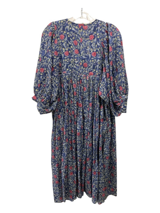 No Brand Size M/L Blue, Green, Pink Cotton Floral 3/4 Sleeve Midi Dress Blue, Green, Pink / M/L