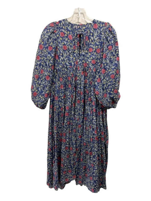 No Brand Size M/L Blue, Green, Pink Cotton Floral 3/4 Sleeve Midi Dress Blue, Green, Pink / M/L