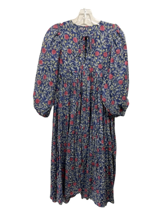 No Brand Size M/L Blue, Green, Pink Cotton Floral 3/4 Sleeve Midi Dress Blue, Green, Pink / M/L