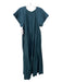 Mirth Size M Teal Cotton & Silk Short Sleeve Elastic Neck Tiered Midi Dress Teal / M