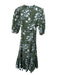 Mirth Size L Green, White & Blue Short Puff Sleeve Floral Button Neck Dress Green, White & Blue / L
