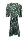 Mirth Size L Green, White & Blue Short Puff Sleeve Floral Button Neck Dress Green, White & Blue / L