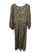 Mirth Size L Olive Taupe & Black Cotton & Silk 3/4 Balloon Sleeve Pockets Dress Olive Taupe & Black / L