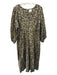 Mirth Size L Olive Taupe & Black Cotton & Silk 3/4 Balloon Sleeve Pockets Dress Olive Taupe & Black / L