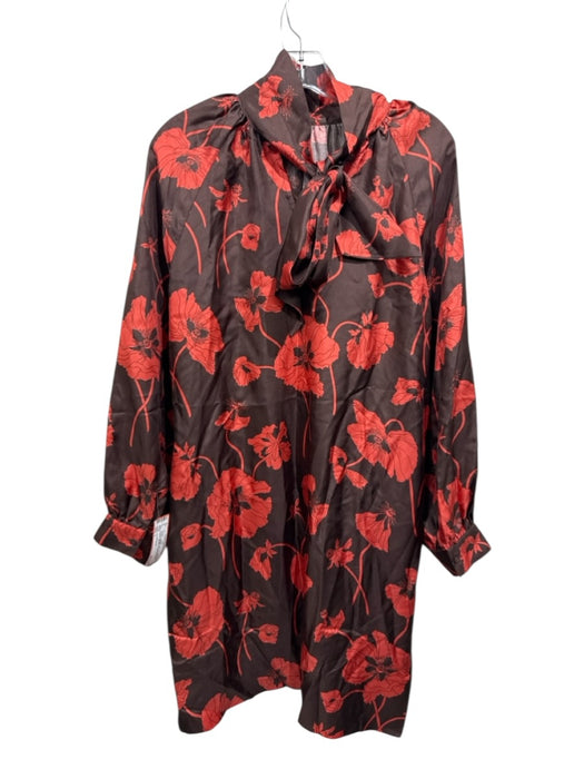 Ann Mashburn Size L Brown & Orange Silk Long puff sleeve Floral Print Dress Brown & Orange / L
