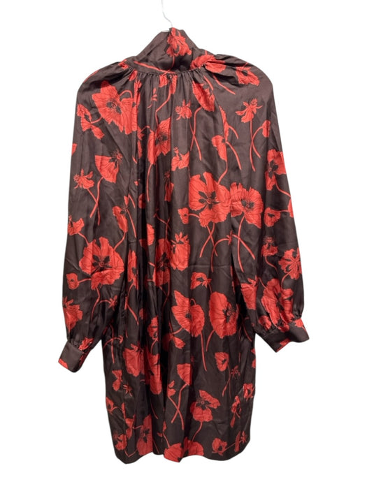 Ann Mashburn Size L Brown & Orange Silk Long puff sleeve Floral Print Dress Brown & Orange / L