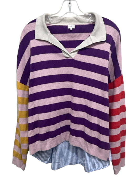 Kule Size XL Pink, Purple, Multi Cotton & Nylon Long Sleeve Striped Sweater Pink, Purple, Multi / XL
