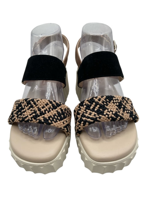 Softwaves Shoe Size 39 Beige & Black Suede Woven Detail Ankle Buckle Sandals Beige & Black / 39