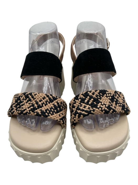 Softwaves Shoe Size 39 Beige & Black Suede Woven Detail Ankle Buckle Sandals Beige & Black / 39
