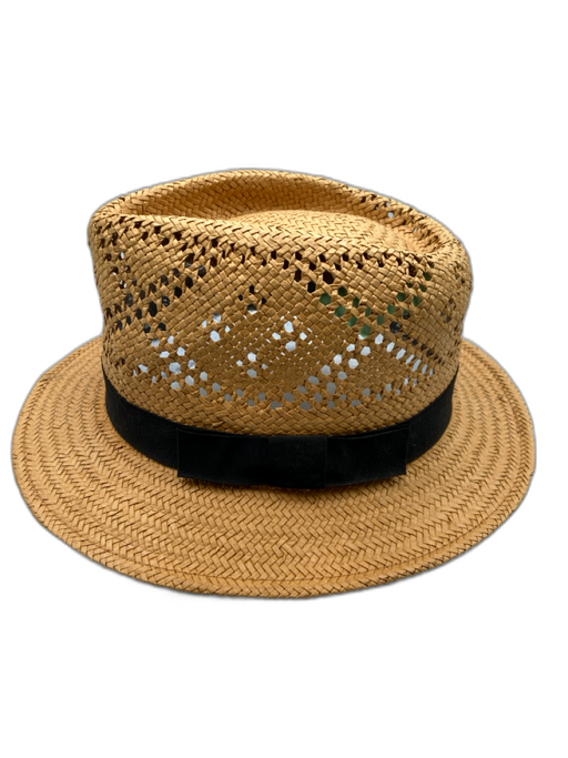 Scala Tan & Black Raffia Grossgrain Trim Perforated Panama Hat Tan & black / One Size