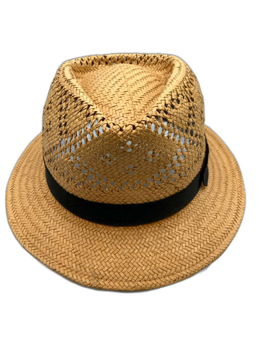 Scala Tan & Black Raffia Grossgrain Trim Perforated Panama Hat Tan & black / One Size