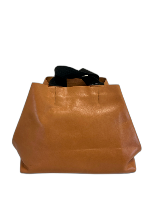 Clare V Tan & black Leather Canvas Handle Interior Compartments Logo Bag Tan & black / M