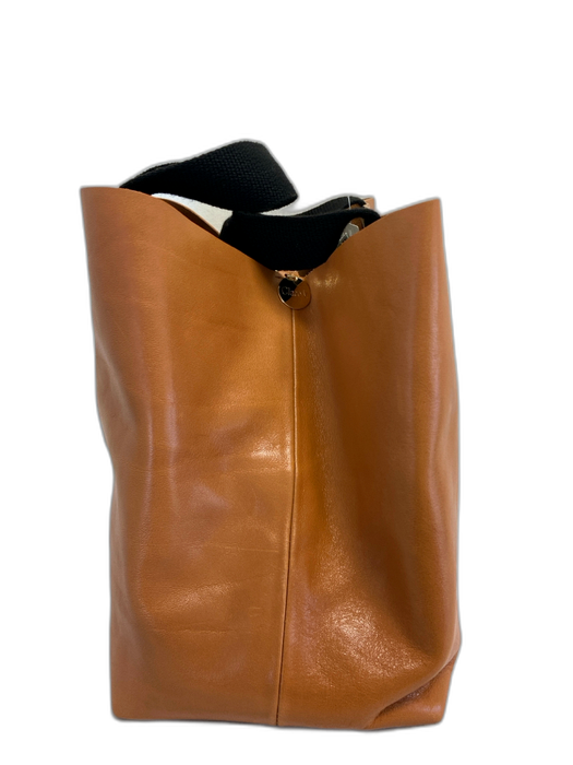 Clare V Tan & black Leather Canvas Handle Interior Compartments Logo Bag Tan & black / M