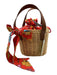 Anthropologie Tan, Brown & Orange Straw Leather Handle Floral Drawstring Bag Tan, Brown & Orange / Small