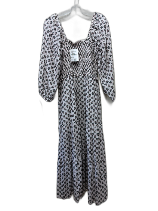 XiRENA Size Large White, Pink & Green Cotton Long Balloon Sleeve Floral Dress White, Pink & Green / Large