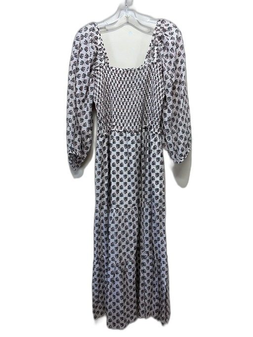 XiRENA Size Large White, Pink & Green Cotton Long Balloon Sleeve Floral Dress White, Pink & Green / Large