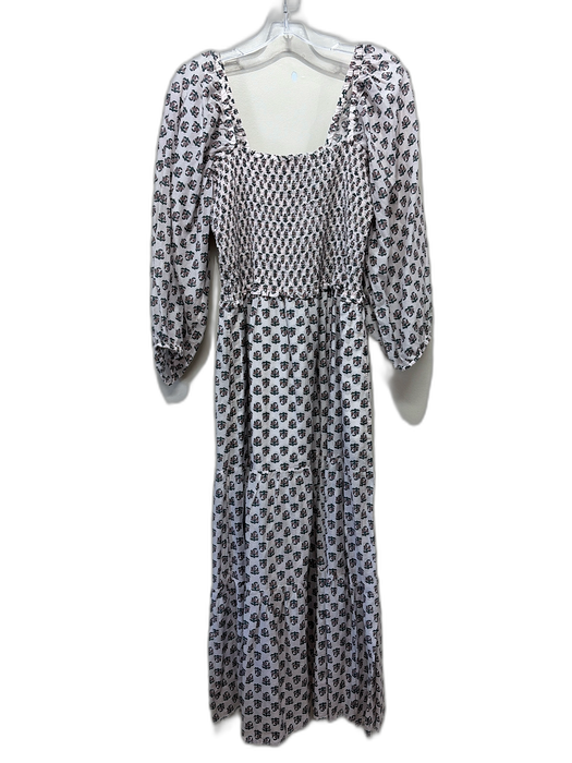 XiRENA Size Large White, Pink & Green Cotton Long Balloon Sleeve Floral Dress White, Pink & Green / Large