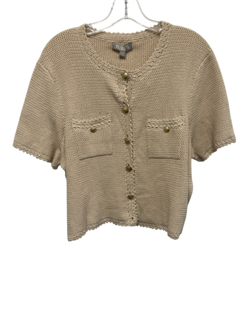 J Crew Size XL Cream Cotton & Polyamide Short Sleeve Knit Gold Buttons Cardigan Cream / XL