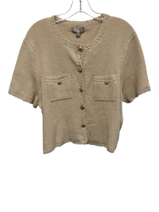 J Crew Size XL Cream Cotton & Polyamide Short Sleeve Knit Gold Buttons Cardigan Cream / XL