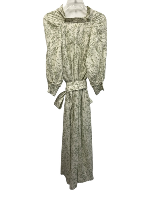Parterre Size S Green & White Cotton Short Puff Sleeve Floral Print Midi Dress Green & White / S