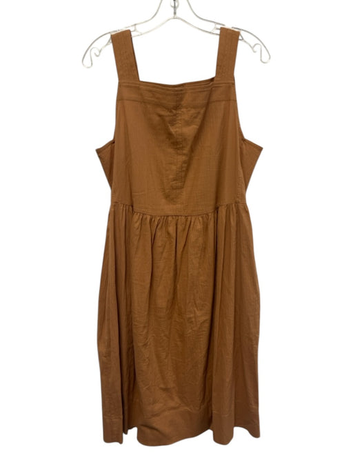 Everlane Size M Light Brown Cotton Seersucker Sleeveless Square Neck Midi Dress Light Brown / M