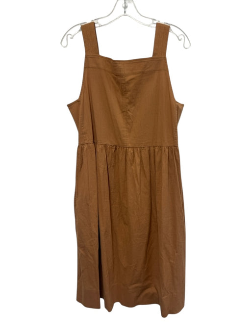 Everlane Size M Light Brown Cotton Seersucker Sleeveless Square Neck Midi Dress Light Brown / M