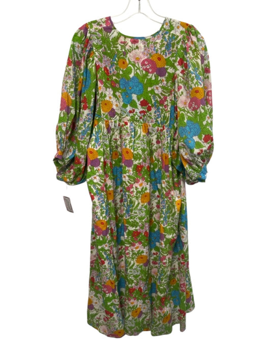Mille Resort & Travel Size L Green, Blue, Multi Cotton Short Puff Sleeve Dress Green, Blue, Multi / L