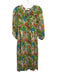 Mille Resort & Travel Size L Green, Blue, Multi Cotton Short Puff Sleeve Dress Green, Blue, Multi / L
