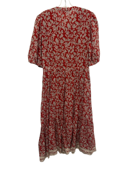 Madewell Size 14 Red, Beige, Gray Cotton & Viscose Short Puff Sleeve Midi Dress Red, Beige, Gray / 14