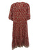 Madewell Size 14 Red, Beige, Gray Cotton & Viscose Short Puff Sleeve Midi Dress Red, Beige, Gray / 14