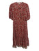 Madewell Size 14 Red, Beige, Gray Cotton & Viscose Short Puff Sleeve Midi Dress Red, Beige, Gray / 14